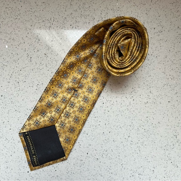 Ermenegildo Zegna 100% Silk Yellow Blue Floral Print Made in Italy Tie - Picture 5 of 9